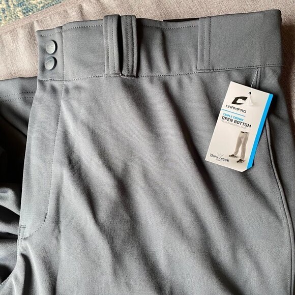 CHAMPRO Men's Standard Adult Triple Crown Open Bottom Pant, Graphite - Picture 6 of 7